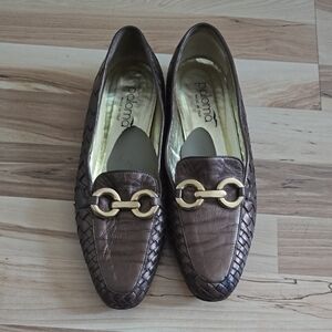Paloma Italian Leather Loafers Brown Gold Horsebit Women'sSize 9.5 Made in Italy